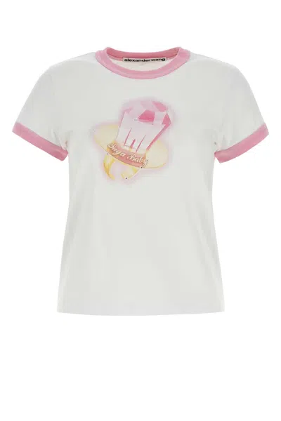Alexander Wang Graphic Printed Crewneck T-shirt In Whitepink
