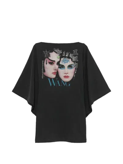 Alexander Wang Graphic-print Cape-sleeve Mini Dress In Black