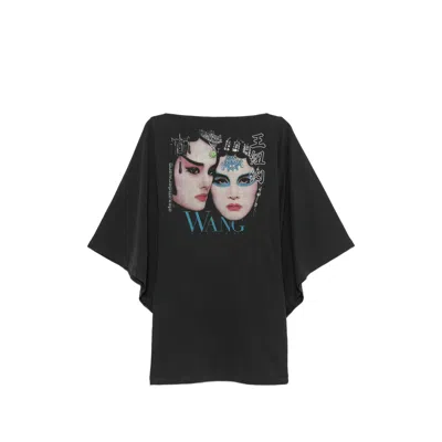 Alexander Wang Graphic-print Cape-sleeve Mini Dress In Black
