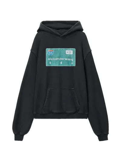 Alexander Wang Graphic-print Front-pouch Hoodie In Black