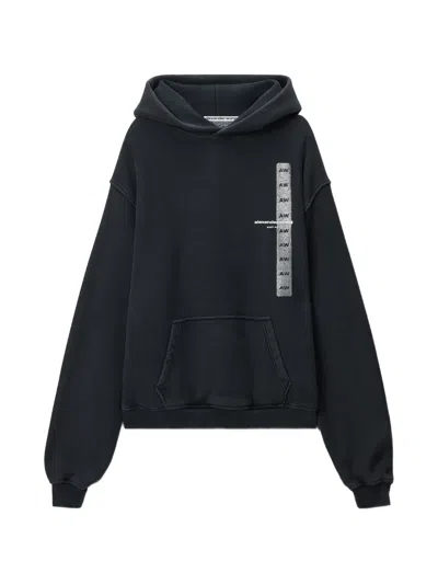 Alexander Wang Graphic-print Pouch-pocket Hoodie In Black