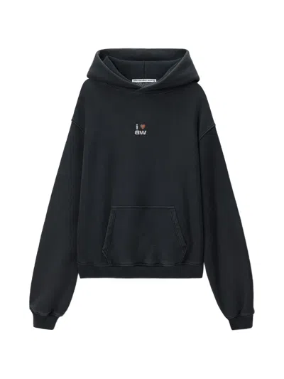 Alexander Wang Graphic-print Pouch-pocket Hoodie In Black