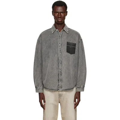 Alexander Wang Gray Button Down Shadow Pocket Graphic Shirt