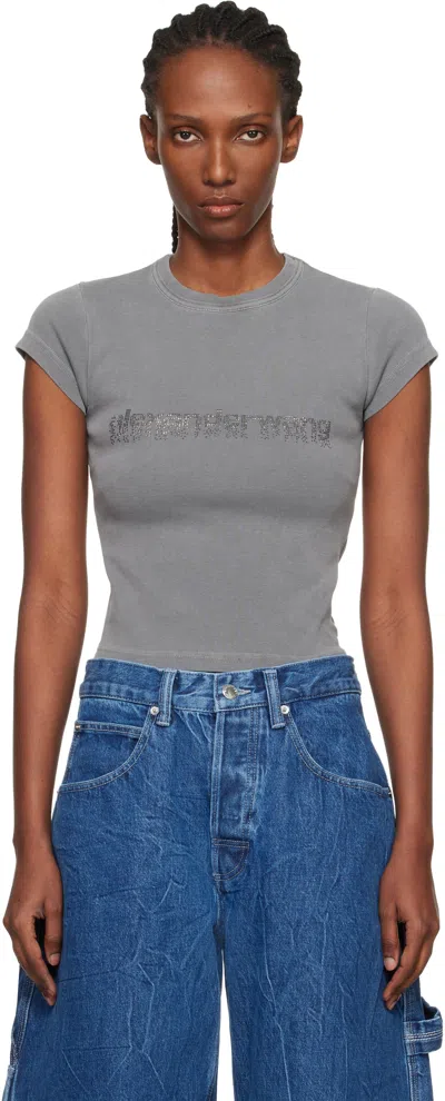 Alexander Wang Gray Crystal Logo Cotton Baby T-shirt