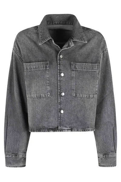 Alexander Wang Gray Denim Cropped Long-sleeve Cotton Denim Jacket