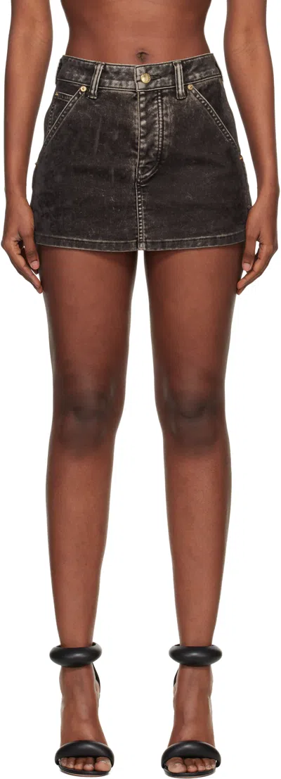 Alexander Wang Gray Denim Flocked Carpenter Skort In Brown