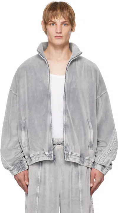 Alexander Wang Gray Embossed Logo Track Jacket In 096a Washed Charcoal