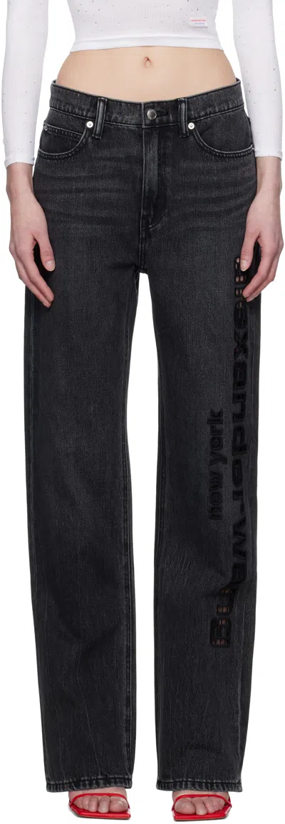 Alexander Wang Gray Ez Cut-out Logo Jeans In Grey Aged