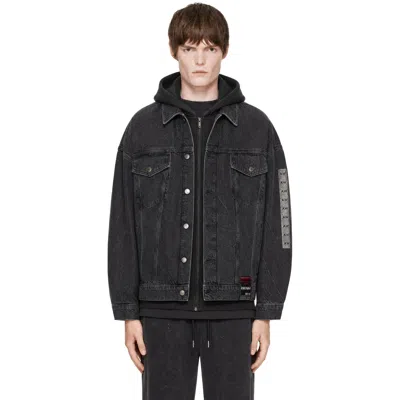 Alexander Wang Gray Flasher Graphic Oversized Denim Trucker Jacket In Black