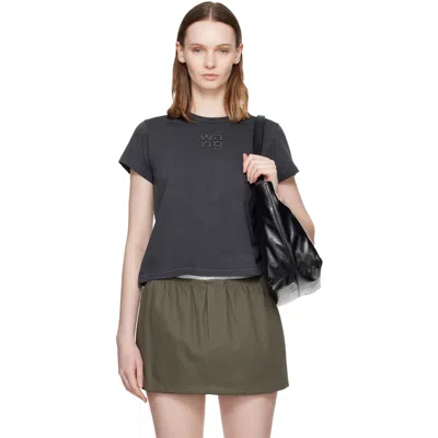 Alexander Wang Gray Hotfix Logo Shrunken T-shirt In Animal Print
