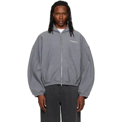 Alexander Wang Gray Logo Print Oversized Zip Up Hoodie In 079 Sidewalk