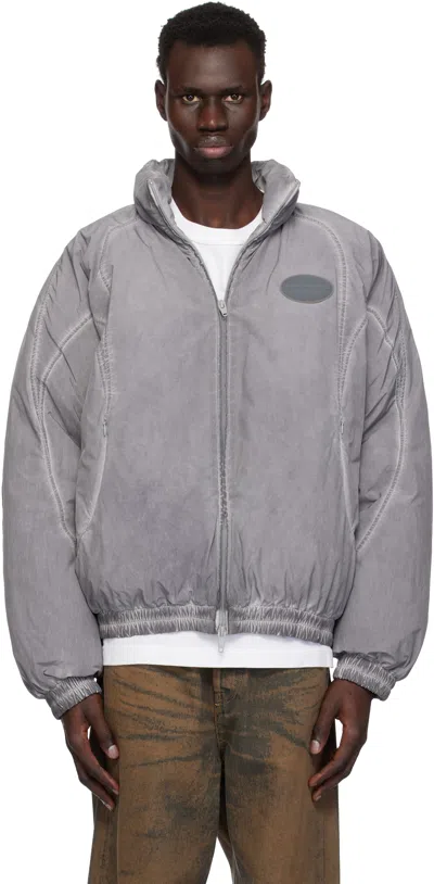 Alexander Wang Gray Padded Down Track Jacket In Washed Lt Grey