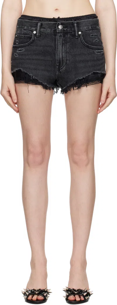 Alexander Wang Gray Pre-styled Silk Boxer Denim Shorts In Grey Aged