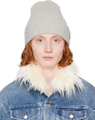Alexander Wang Gray Ribbed Beanie In Heather Grey