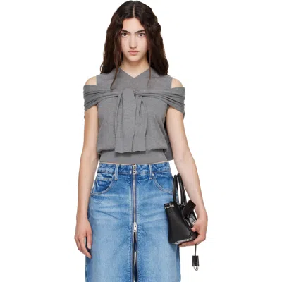 Alexander Wang Layered V-neck Vest With Tie-front Cardigan Detail In Gray