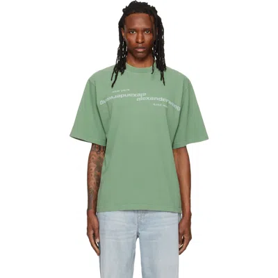 Alexander Wang Green Mirrored Logo Short Sleeve T-shirt In 312a Washed Sage