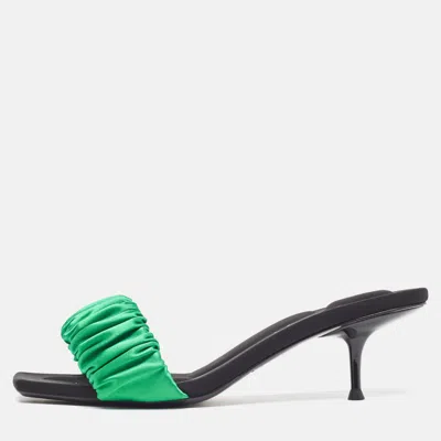 Pre-owned Alexander Wang Green Pleated Satin Slide Sandals Size 39