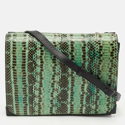 Pre-owned Alexander Wang Green/black Python And Leather Flap Shoulder Bag