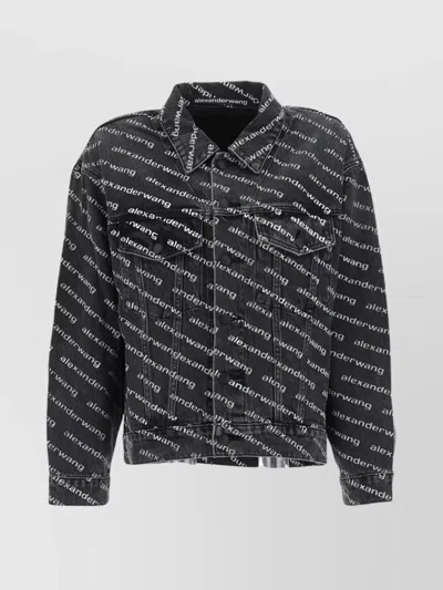 Alexander Wang Denim Jacket With All-over Logo In Black