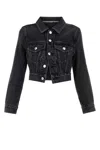 Alexander Wang Embellished Collared Denim Jacket In Greyaged