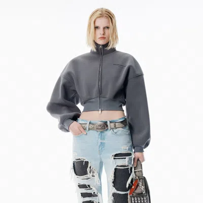 Alexander Wang Grey Fleece Cropped Pullover In Gray