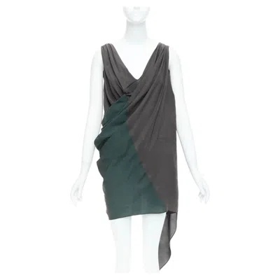 Pre-owned Alexander Wang Grey Green Cupro Draped Asymmetric Toga Dress Sz2
