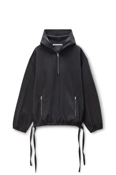 Alexander Wang Grey Half-zip Cotton Hoodie Washed Black Bean In Blue