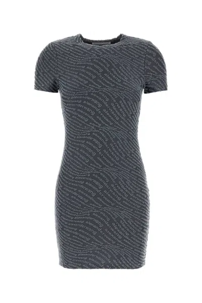 Alexander Wang Grey Logo Jacquard Shrunken Mini Dress In Gray