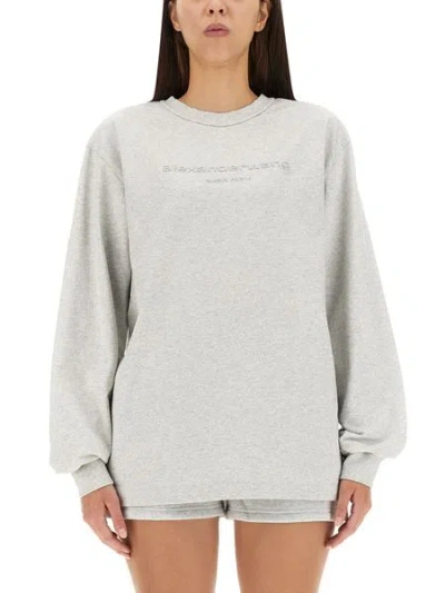 Alexander Wang Grey Long Sleeve Cotton T-shirt For Women