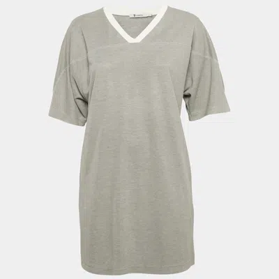 Alexander Wang Grey Modal V-neck Long T-shirt In Gray