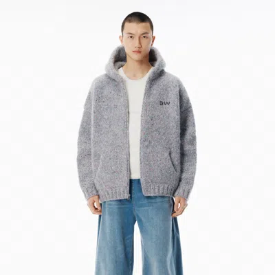 Alexander Wang Grey Oversized Crewneck Hoodie With Hand-crochet Logo In Gray