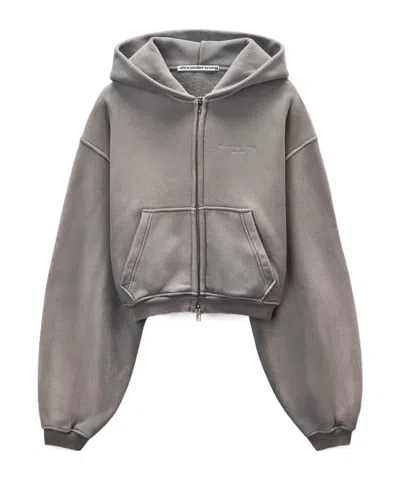Alexander Wang Grey Oversized Crop Hoodie In Gray