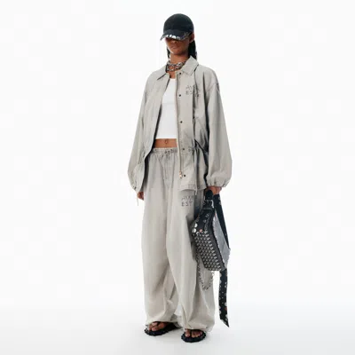 Alexander Wang Grey Parachute Pants With Logo Print In Gray
