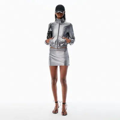 Alexander Wang Grey Satin Faille Logo Miniskort