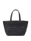 Alexander Wang Punch Small Tote Bag In Cotton Denim In Grey