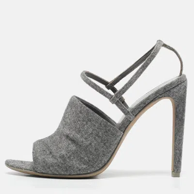 Pre-owned Alexander Wang Grey Wool Fabric Maryna Peep Toe Slingback Sandals Size 38
