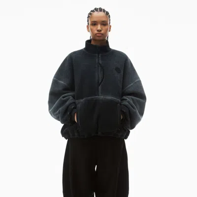 Alexander Wang Half-zip Hoodie In Cotton In Washed Blue