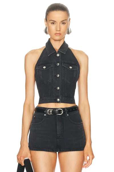 Alexander Wang Stretch Denim Halter Top In Grey Aged