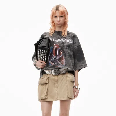 Alexander Wang Heartbreaker Graphic Print Tee In Cotton Jersey In Storm Bleach Out