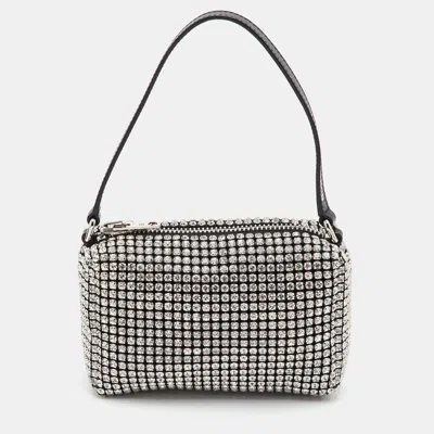 Pre-owned Alexander Wang Heiress Black Crystal Embellished Mesh And Leather Clutch