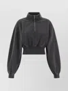 Alexander Wang High Collar Cropped Long Sleeve Top In Black