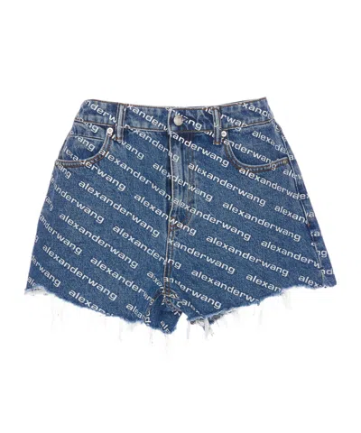 Alexander Wang Bite Logo Cotton Denim Shorts In Multicolor