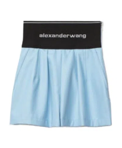 Alexander Wang High-rise Logo-print Two-tone Shorts In Blue