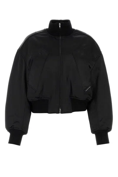 Alexander Wang Padded Satin Bomber Jacket In Black