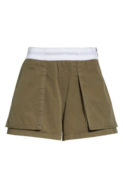 Alexander Wang High Waist Cargo Rave Shorts In Army Green