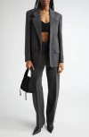 Alexander Wang High Waist Crystal Hotfix Wool Twill Pants In 010 Charcoal