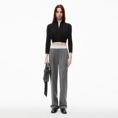 Alexander Wang High-waist Pleated Pant With Logo Elastic In Light Heather Grey