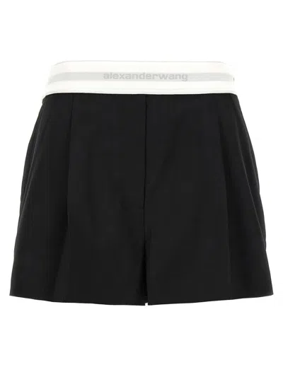 Alexander Wang High-waist Pleated Shorts With Logo Elastic In Black