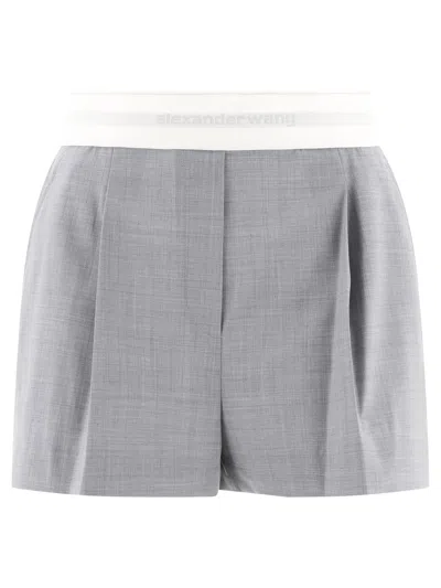 Alexander Wang High-waist Pleated  With Logo Elastic Short Grey