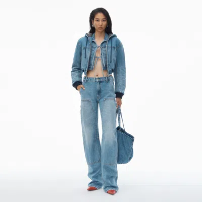 Alexander Wang High-waist Workwear Pant In Clear Bead Hotfix In Classic Worn Indigo
